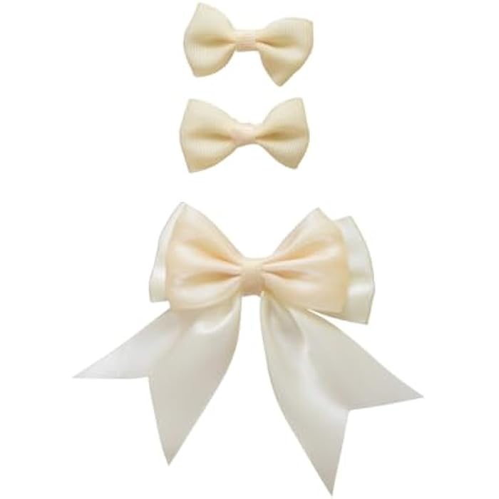 Dahpne 3-Piece Girls Bow Hair Clip Set - Beige - Image 2
